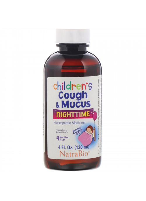 NatraBio, Children's Cough & Mucus, NightTime, Alcohol Free, Yummy Berry Natural Flavor, 4 Months and Up, 4 fl oz (120 ml)