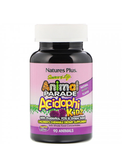 Nature's Plus, Source of Life, Animal Parade, AcidophiKidz, Children's Chewable, Natural Berry, 90 Animal-Shaped Tablets