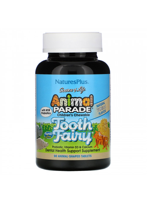 Nature's Plus, Source of Life, Animal Parade, Children's Chewable Tooth Fairy Probiotic with M18 Probiotics, Natural Vanilla Flavor, 90 Animal-Shaped Tablets