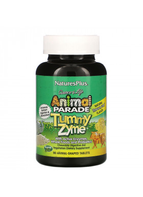 Nature's Plus, Source of Life, Animal Parade, Tummy Zyme with Active Enzymes, Whole Foods and Probiotics, Natural Tropical Fruit Flavor, 90 Animal-Shaped Tablets