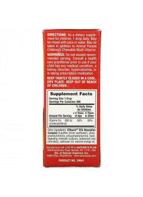 Nature's Plus, Source of Life, Animal Parade, Vitamin D3 Liquid Drops, Natural Orange Flavor, 200 IU, 0.34 fl oz (10 ml)