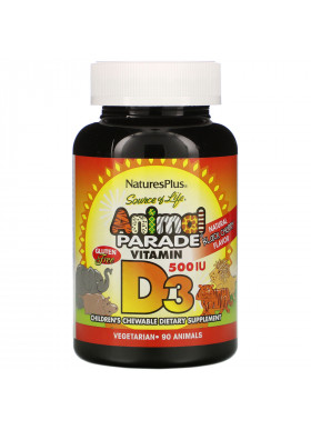 Nature's Plus, Source of Life, Animal Parade, Vitamin D3, Natural Black Cherry Flavor, 500 IU, 90 Animal-Shaped Tablets