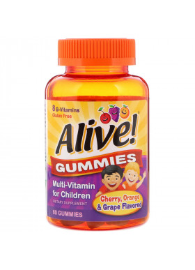 Nature's Way, Alive! Gummies, Multi-Vitamin for Children, Cherry, Orange & Grape Flavored, 60 Gummies