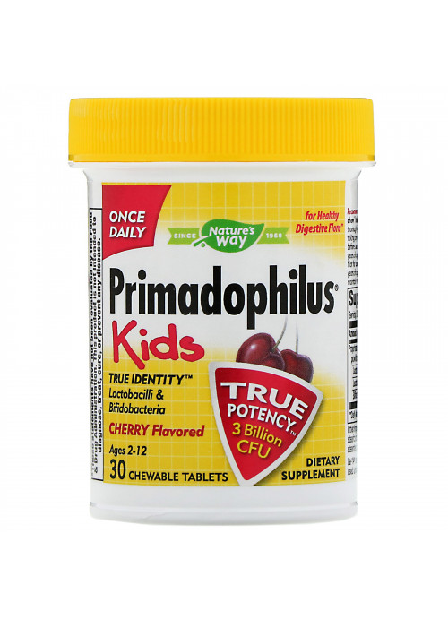 Nature's Way, Primadophilus, Kids, Age 2-12, Cherry Flavored, 3 Billion CFU, 30 Chewable Tablets