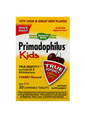 Nature's Way, Primadophilus, Kids, Age 2-12, Cherry Flavored, 3 Billion CFU, 30 Chewable Tablets