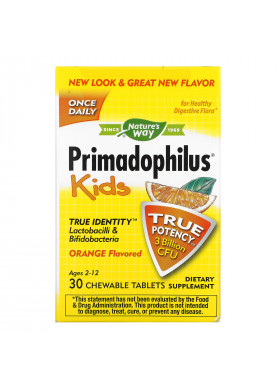 Nature's Way, Primadophilus, Kids, Age 2-12, Orange Flavored, 3 Billion CFU, 30 Chewable Tablets