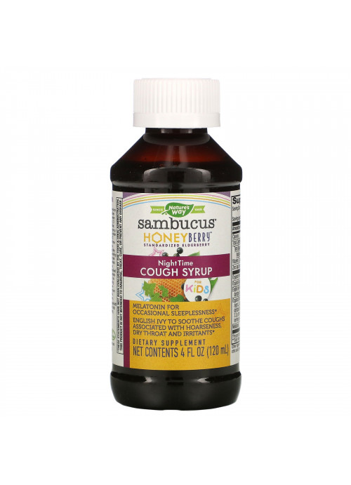 Nature's Way, Sambucus for Kids,  HoneyBerry NightTime Cough Syrup, 4 fl oz (120 ml)