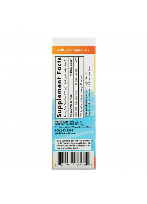 Nordic Naturals, Baby's Vitamin D3, 400 IU, 0.37 fl oz (11 ml)