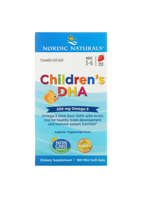 Nordic Naturals, Children's DHA, Ages 3-6, Strawberry, 250 mg, 180 Mini Soft Gels