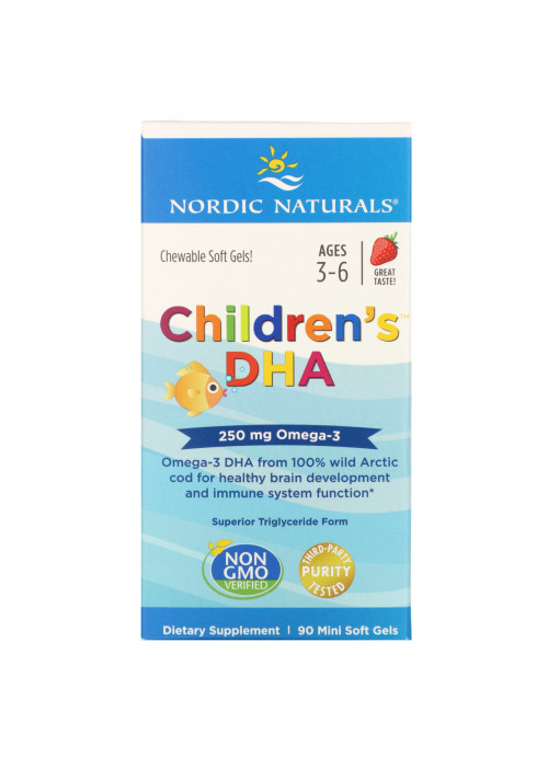 Nordic Naturals, Children's DHA, Ages 3-6, Strawberry, 250 mg, 90 Mini Soft Gels