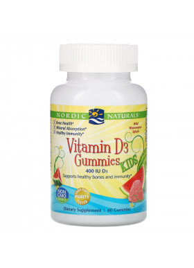 Nordic Naturals, Vitamin D3 Gummies Kids, Wild Water Melon Splash, 400 IU, 60 Gummies