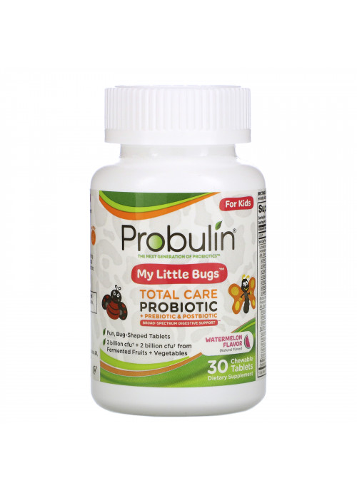 Probulin, For Kids, My Little Bugs, Total Care Probiotic + Prebiotic & Postbiotic, Watermelon, 30 Chewable Tablets