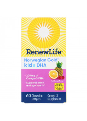 Renew Life, Norwegian Gold, Kids DHA, Fruit Punch Flavor, 200 mg, 60 Chewable Softgels