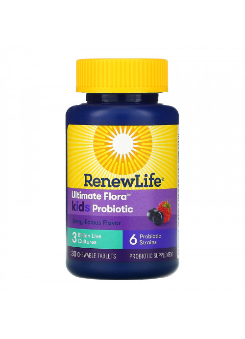 Renew Life, Ultimate Flora, Kids Probiotic, Berry-licious, 3 Billion Live Cultures, 30 Chewable Tablets