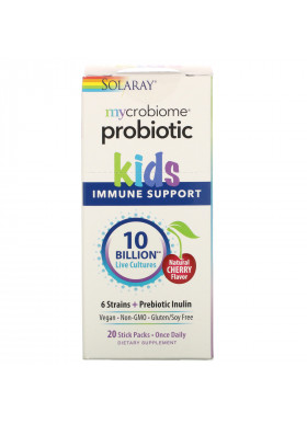 Solaray, Mycrobiome Probiotic, Kids Immune Support, Natural Cherry Flavor, 10 Billion Live Cultures, 20 Stick Packs