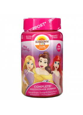 Sundown Naturals Kids, Complete Multivitamin Gummies, Disney Princess, Natural Grape, Orange & Cherry Flavored, 60 Gummies