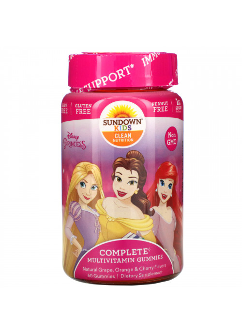 Sundown Naturals Kids, Complete Multivitamin Gummies, Disney Princess, Natural Grape, Orange & Cherry Flavored, 60 Gummies