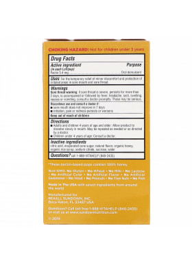 Sundown Naturals Kids, Honey Soothers, Sore Throat Lollipops, Aww-Some Orange, 10 Pectin Pops