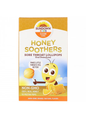 Sundown Naturals Kids, Honey Soothers, Sore Throat Lollipops, Aww-Some Orange, 10 Pectin Pops