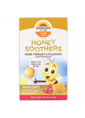 Sundown Naturals Kids, Honey Soothers, Sore Throat Lollipops, Buzzin' Berry, 10 Pectin Pops