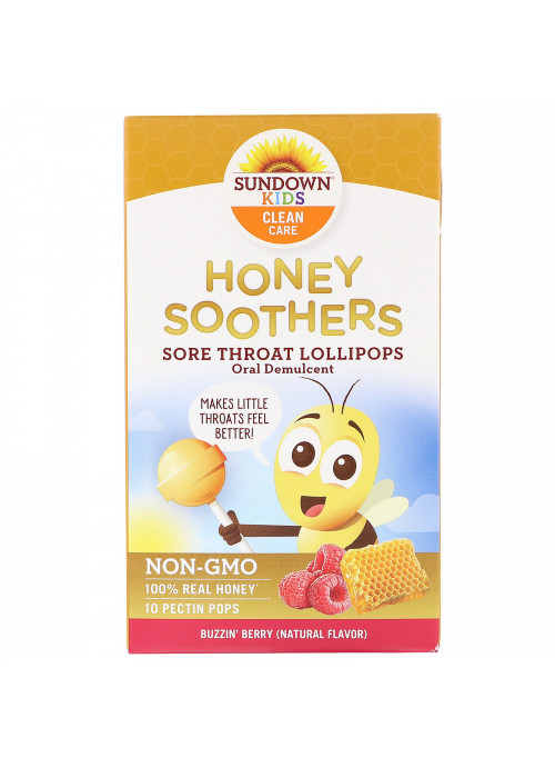 Sundown Naturals Kids, Honey Soothers, Sore Throat Lollipops, Buzzin' Berry, 10 Pectin Pops