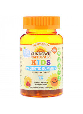 Sundown Naturals Kids, Kids Probiotic Gummies, Pineapple, Raspberry & Orange Flavored, 2 Billion Live Cultures, 30 Gummies