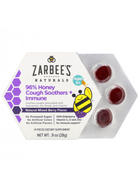 Zarbee's, 96% Honey Cough Soothers + Immune Support, Natural Mixed Berry Flavor, Ages 5+, 14 Pieces