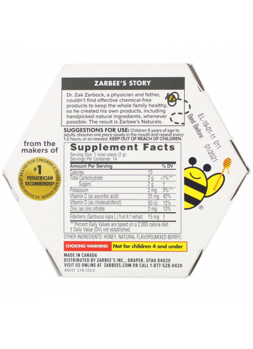 Zarbee's, 96% Honey Cough Soothers + Immune Support, Natural Mixed Berry Flavor, Ages 5+, 14 Pieces