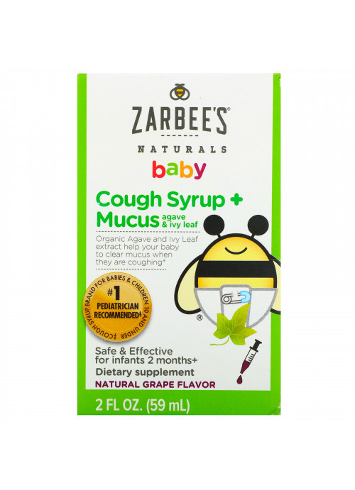 Zarbee's, Baby, Cough Syrup + Mucus, Agave and Ivy Leaf, Natural Grape Flavor, 2 fl oz (59 ml)