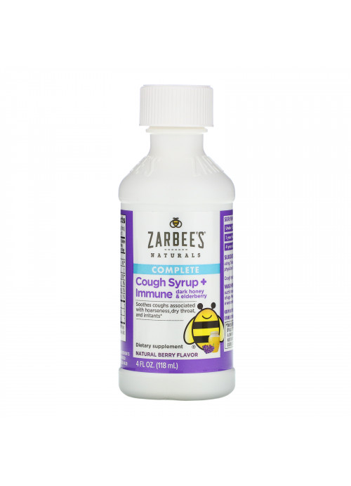 Zarbee's, Children's Complete, Cough Syrup + Immune, Dark Honey & Elderberry, Non-alcohol Formula, Natural Berry Flavor, 4 fl oz (118 ml)