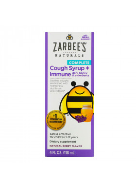 Zarbee's, Children's Complete, Cough Syrup + Immune, Dark Honey & Elderberry, Non-alcohol Formula, Natural Berry Flavor, 4 fl oz (118 ml)