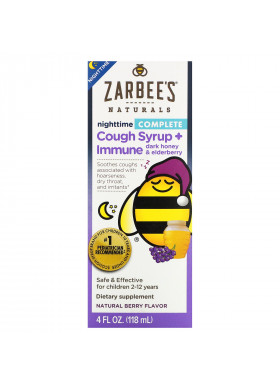 Zarbee's, Children's Complete, Nighttime Cough Syrup + Immune, Dark Honey & Elderberry, Natural Berry Flavor, 4 fl oz (118 ml)