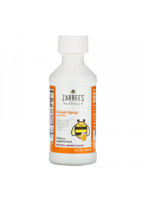 Zarbee's, Children's Cough Syrup, Dark Honey, For Children 12 Months+, Natural Grape Flavor, 4 fl oz (118 ml)