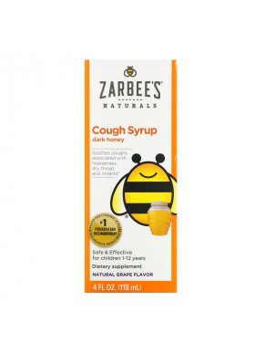 Zarbee's, Children's Cough Syrup, Dark Honey, For Children 12 Months+, Natural Grape Flavor, 4 fl oz (118 ml)