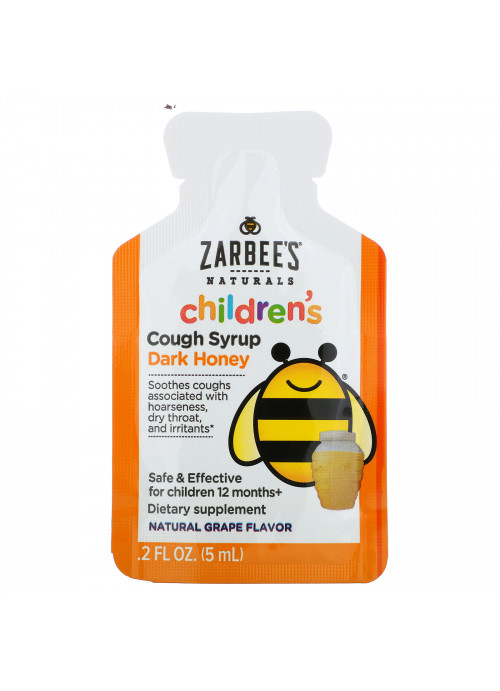 Zarbee's, Children's Cough Syrup, Dark Honey, On-the-Go, For Children 12 Months+, Natural Grape Flavor, 10 Single Serve Packs, 1.7 fl oz (50 ml)
