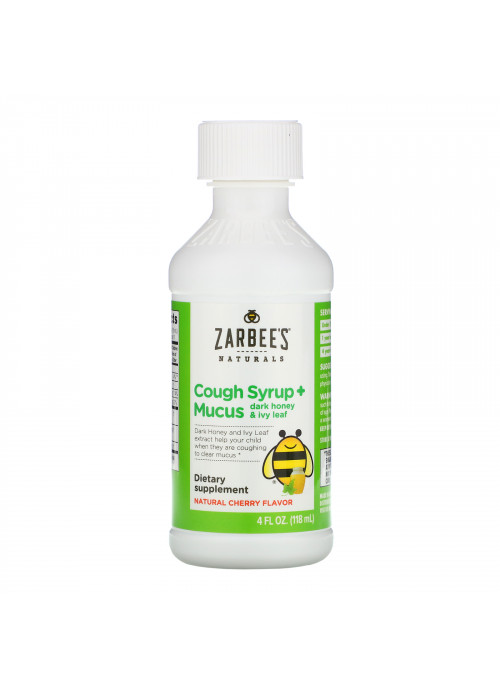Zarbee's, Children's Cough Syrup + Mucus, Dark Honey & Ivy Leaf,  For Children 12 Months+, Natural Cherry Flavor, 4 fl oz (118 ml)