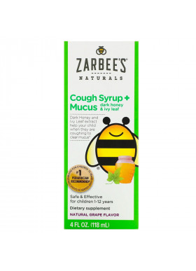 Zarbee's, Children's Cough Syrup + Mucus, Dark Honey & Ivy Leaf, For Children 12 Months+, Natural Grape Flavor, 4 fl oz (118 ml)