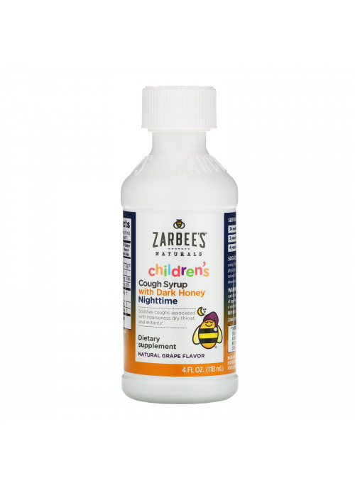 Zarbee's, Children's Nighttime Cough Syrup, Dark Honey, For Children 2 Years+, Natural Grape Flavor, 4 fl oz (118 ml)