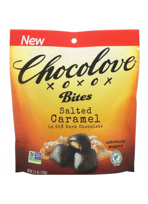 Chocolove, Bites, Salted Caramel in 55% Dark Chocolate, 3.5 oz (100 g)