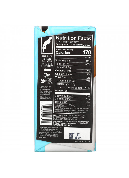 Endangered Species Chocolate, Smooth + Creamy Milk Chocolate, 48% Cocoa, 3 oz (85 g)