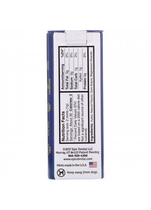 Epic Dental, Xylitol Mints, Peppermint, Sugar-Free, 60 Pieces