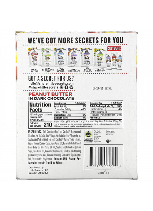 Little Secrets, Dark Chocolate Pieces, Peanut Butter, 12 Pack, 1.5 oz (42.5 g) Each