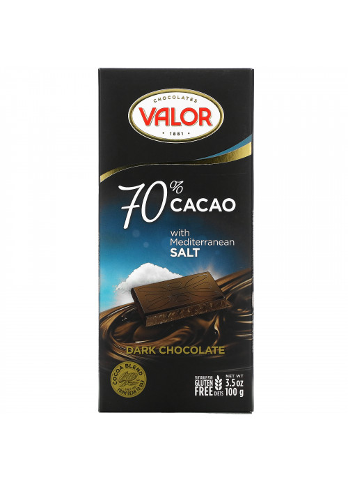 Valor, Dark Chocolate, 70% Cacao with Mediterranean Salt, 3.5 oz (100 g)