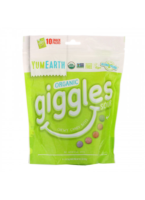 YumEarth, Organic Giggles, Sour, 10 Snack Packs, .5 oz (14 g) Each