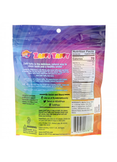 Zollipops, Zaffi Taffy, Clean Teeth Taffy, Delicious Fruit Flavors, 3.0 oz