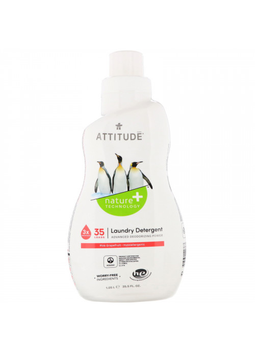 ATTITUDE, Laundry Detergent, Pink Grapefruit, 35 Loads, 35.5 fl oz (1.05 l)