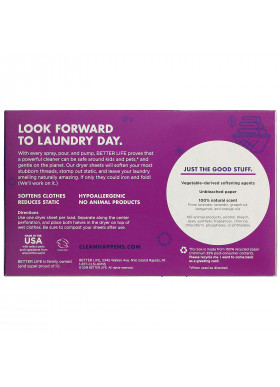 Better Life, Naturally Static-Stomping Dryer Sheets, Lavender Grapefruit, 80 Sheets