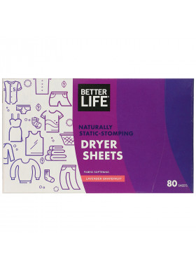 Better Life, Naturally Static-Stomping Dryer Sheets, Lavender Grapefruit, 80 Sheets