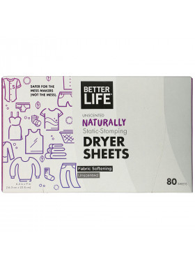 Better Life, Naturally Static-Stomping Dryer Sheets, Unscented, 80 Sheets