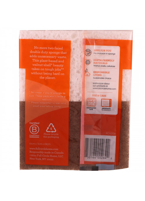 Full Circle, In A Nutshell, Walnut Scrubber Sponge, 2 Pack, 4.4